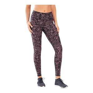 Fabletics Black Leggings with Rose Pink Floral Linework